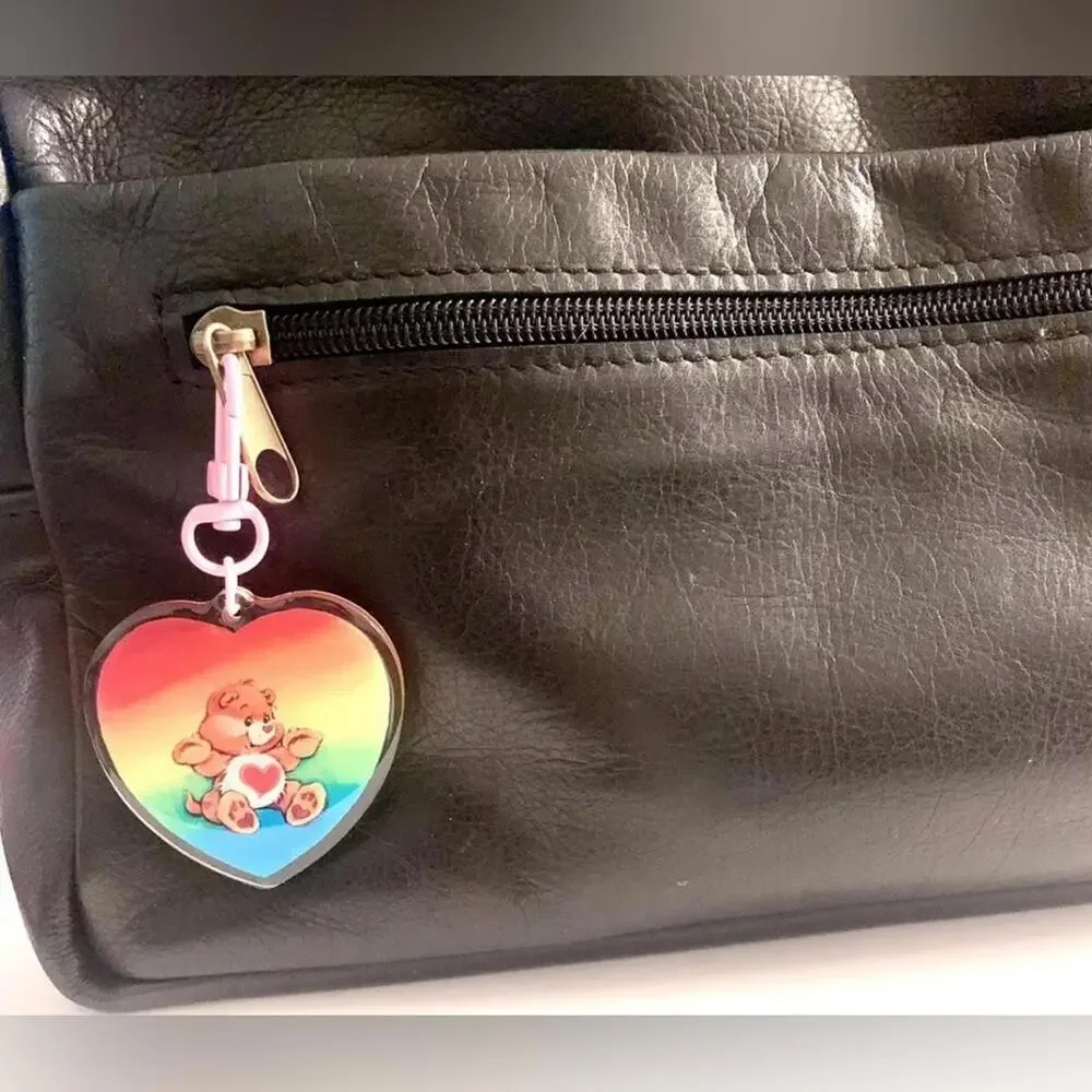 Care Bears Bag Charm Tenderheart, Rainbow Heart Dual Side Keychain Key Holder